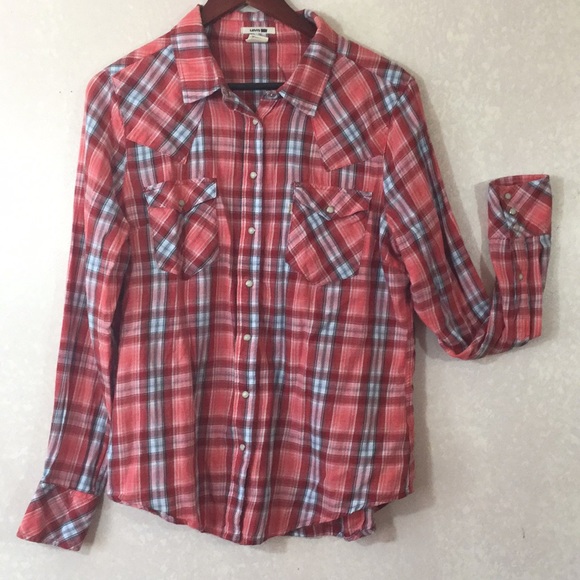Levi's Tops - Levi’s Women Pearl Snap Button Plaid Shirt Cotton